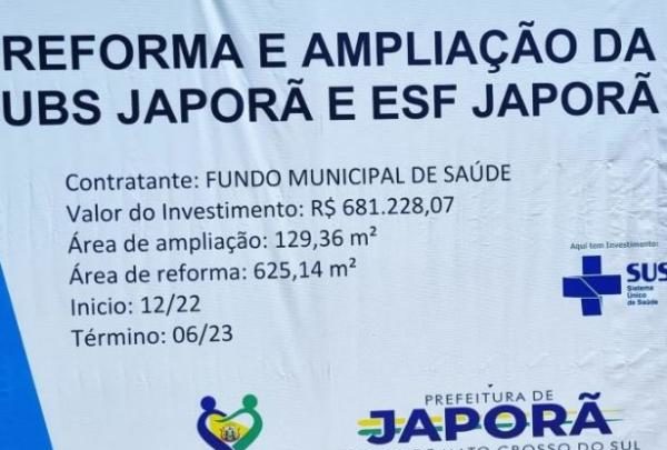 Japorã investe mais de R$ 600 mil em obras de reforma e ampliação de UBS e ESF no município