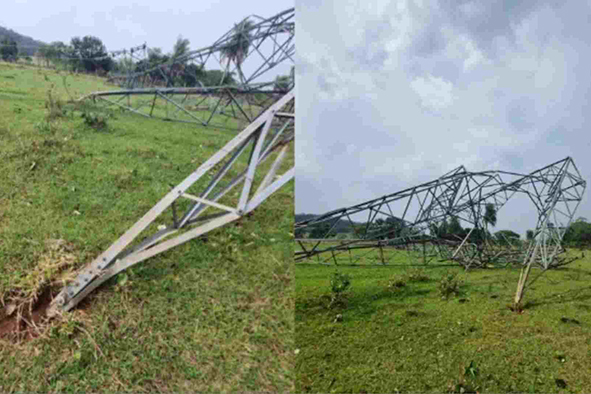 Força de vendaval em cidades de MS destruiu suporte de torres de transmissão