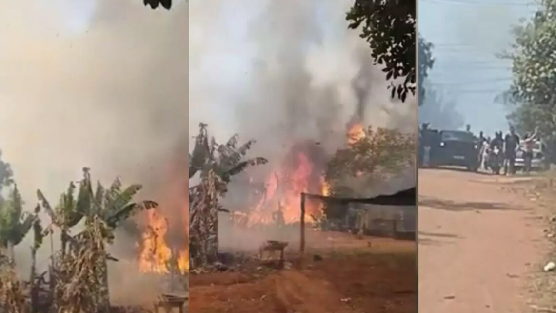 Incêndio de grandes proporções ameaça casas na aldeia Água Bonita em Campo Grande